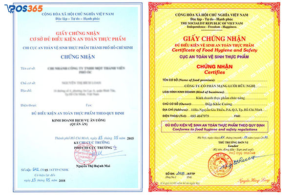 Giấy ph&eacute;p vệ sinh an to&agrave;n thực phẩm