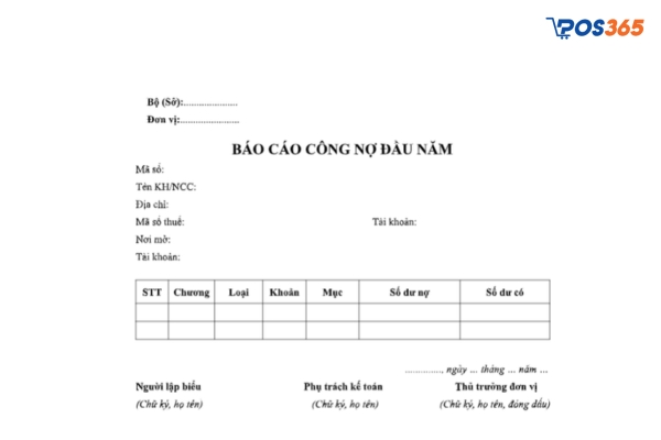 Mẫu b&aacute;o c&aacute;o c&ocirc;ng nợ đầu năm