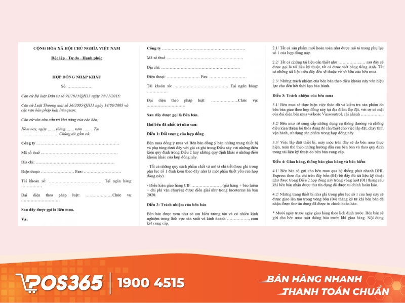 Mẫu hợp đồng mua b&aacute;n nhập khẩu