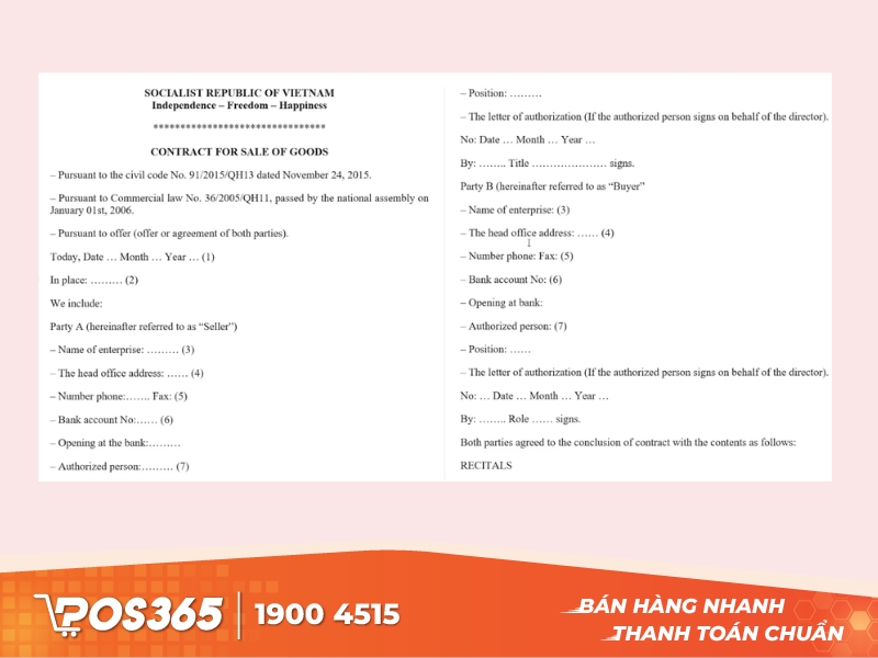 Mẫu hợp đồng mua b&aacute;n quốc tế bằng tiếng Anh