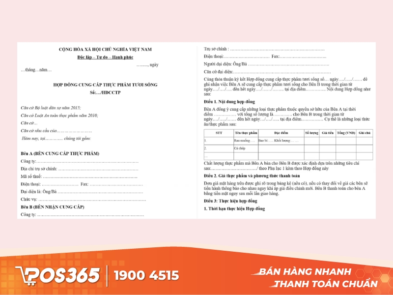 Mẫu hợp đồng mua b&aacute;n thực phẩm