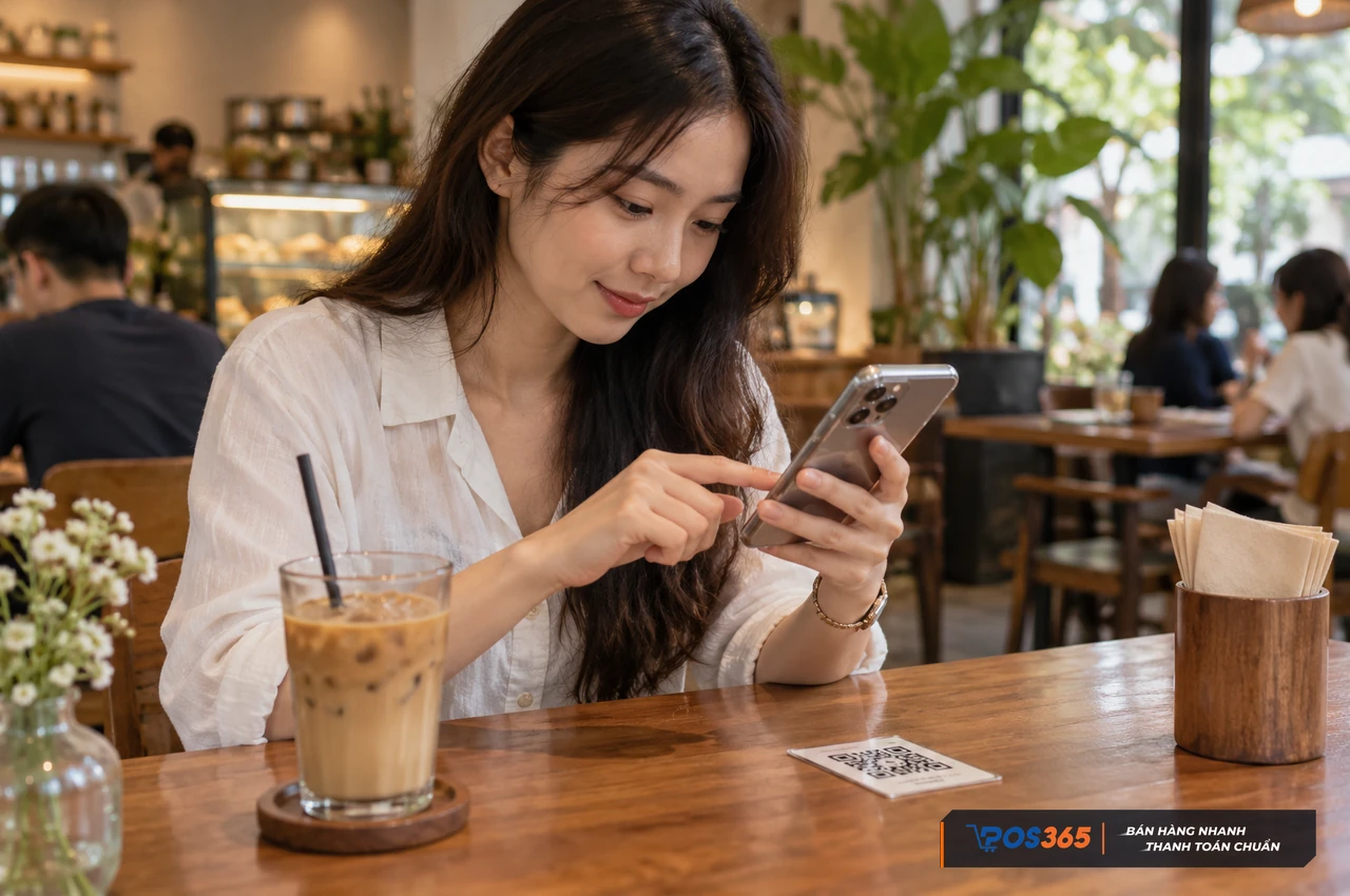 Kh&aacute;ch gọi đồ uống bằng QR tại b&agrave;n