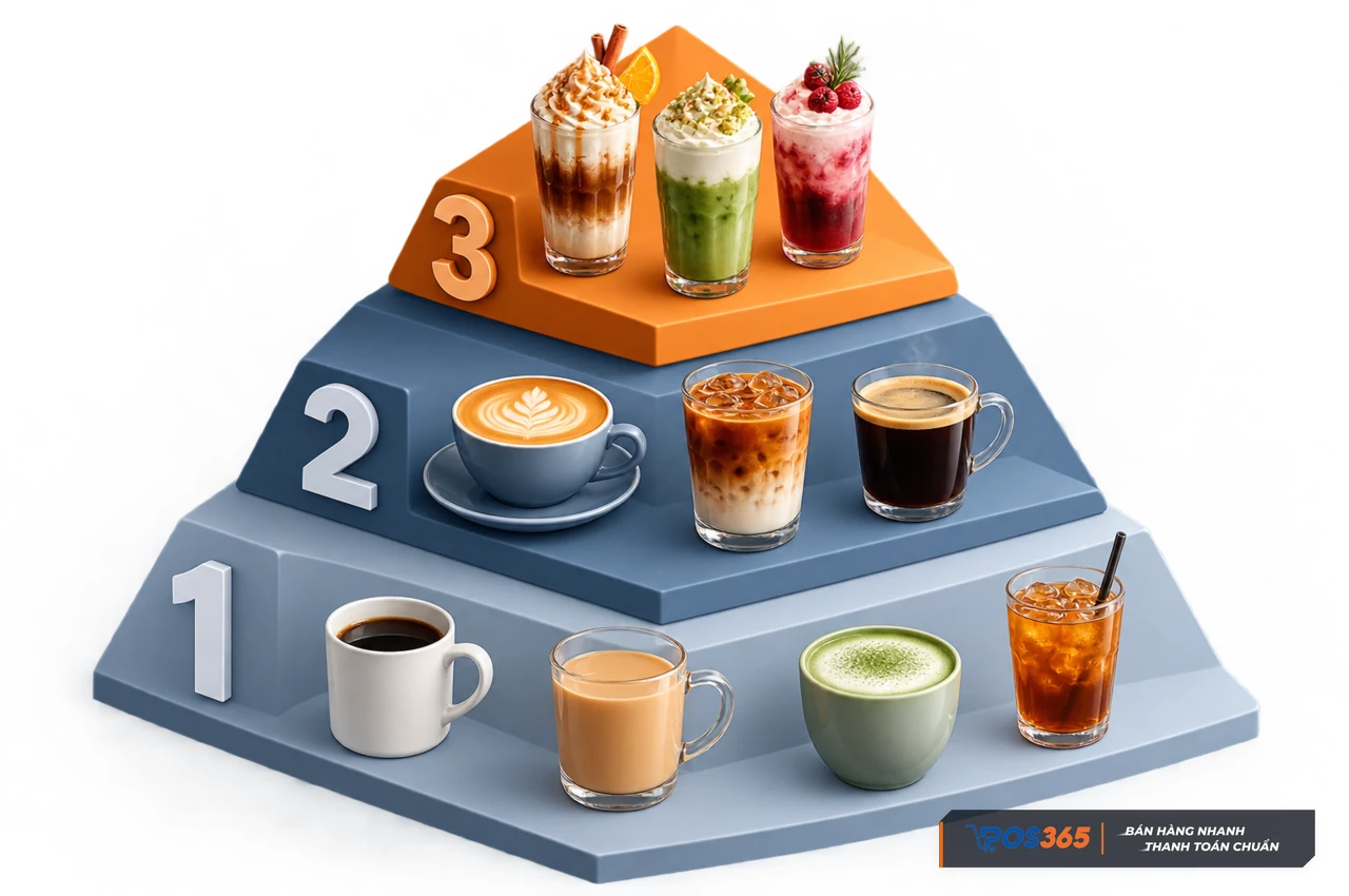 Menu qu&aacute;n cafe theo m&ocirc; h&igrave;nh ba tầng