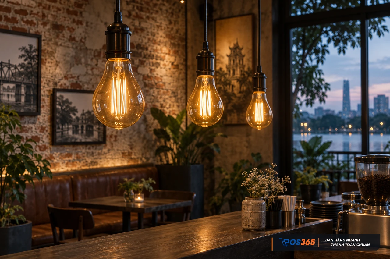 Đ&egrave;n Edison tạo n&eacute;t ho&agrave;i cổ cho qu&aacute;n cafe