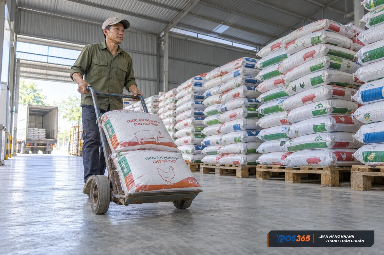 Kê pallet và luân chuyển kho cám theo FIFO