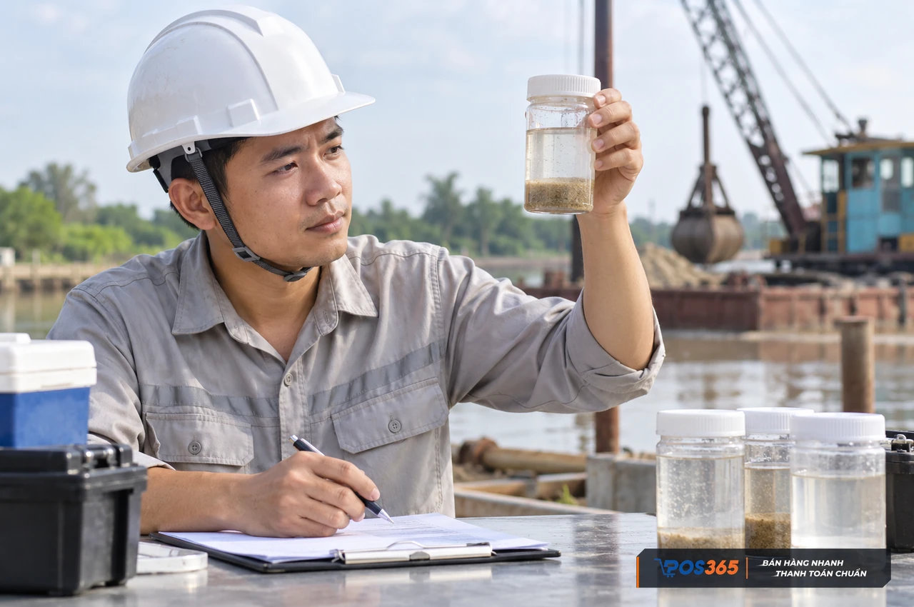Kiểm tra mẫu cát tại bãi nhận