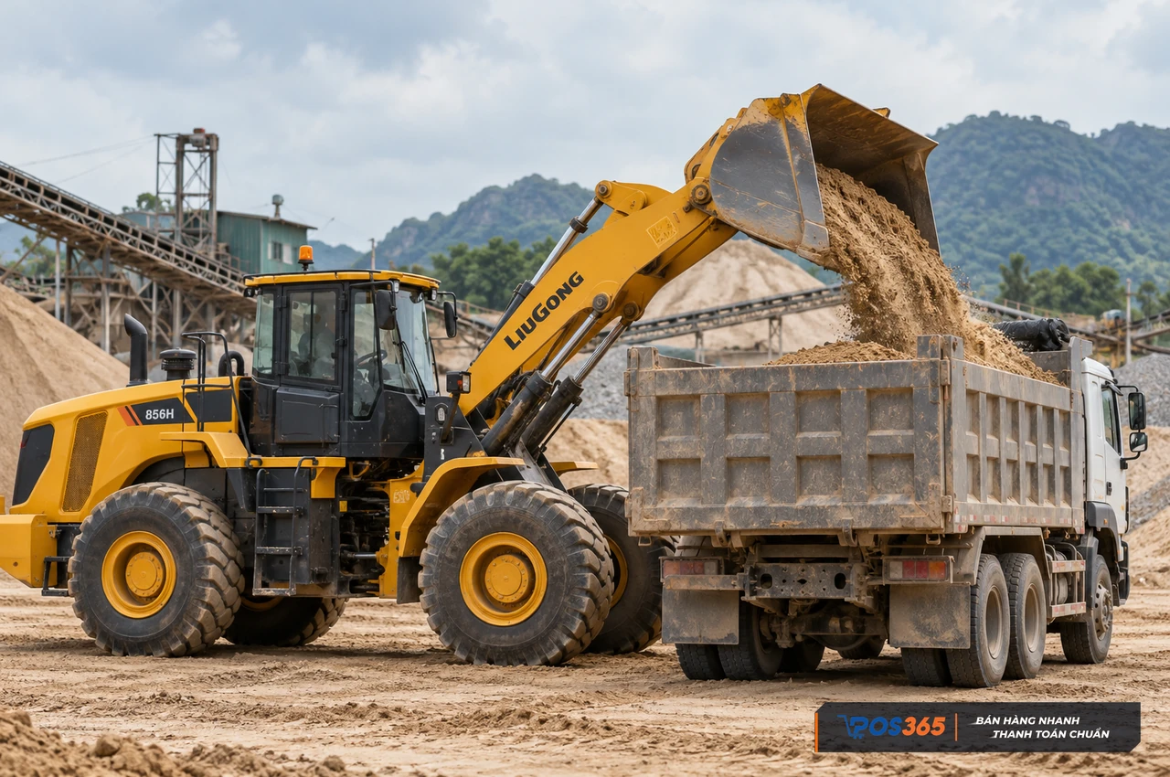 Máy xúc lật phục vụ bốc cát