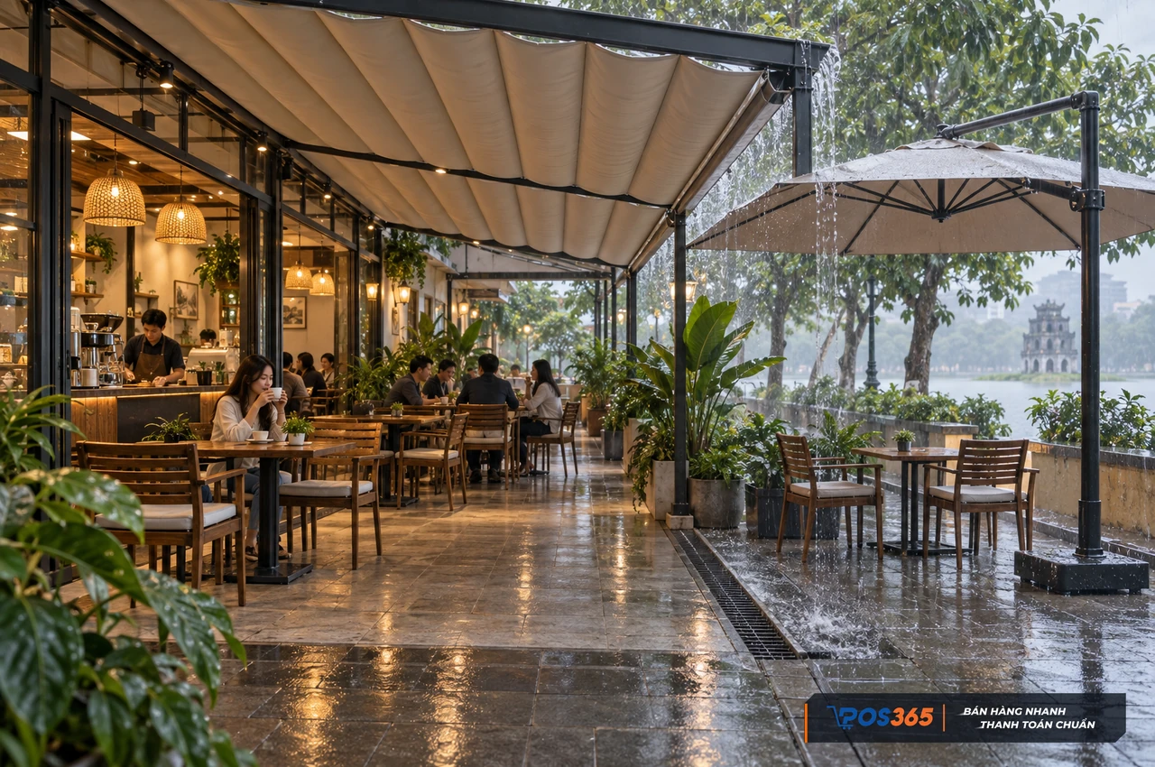 M&aacute;i che v&agrave; d&ugrave; bảo vệ khu ngồi ngo&agrave;i trời