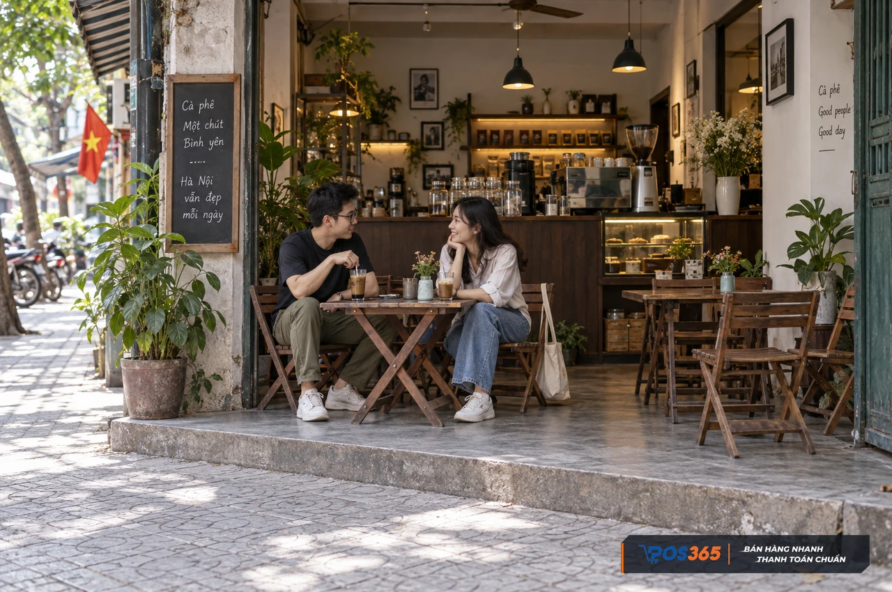 Qu&aacute;n cafe nhỏ tận dụng khoảng s&acirc;n trước