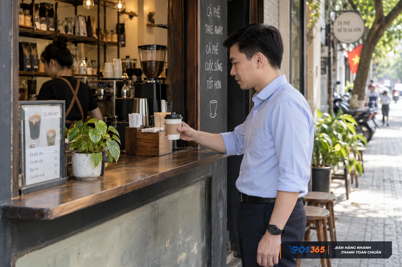 Kh&aacute;ch mua mang đi tại qu&aacute;n cafe quy m&ocirc; nhỏ
