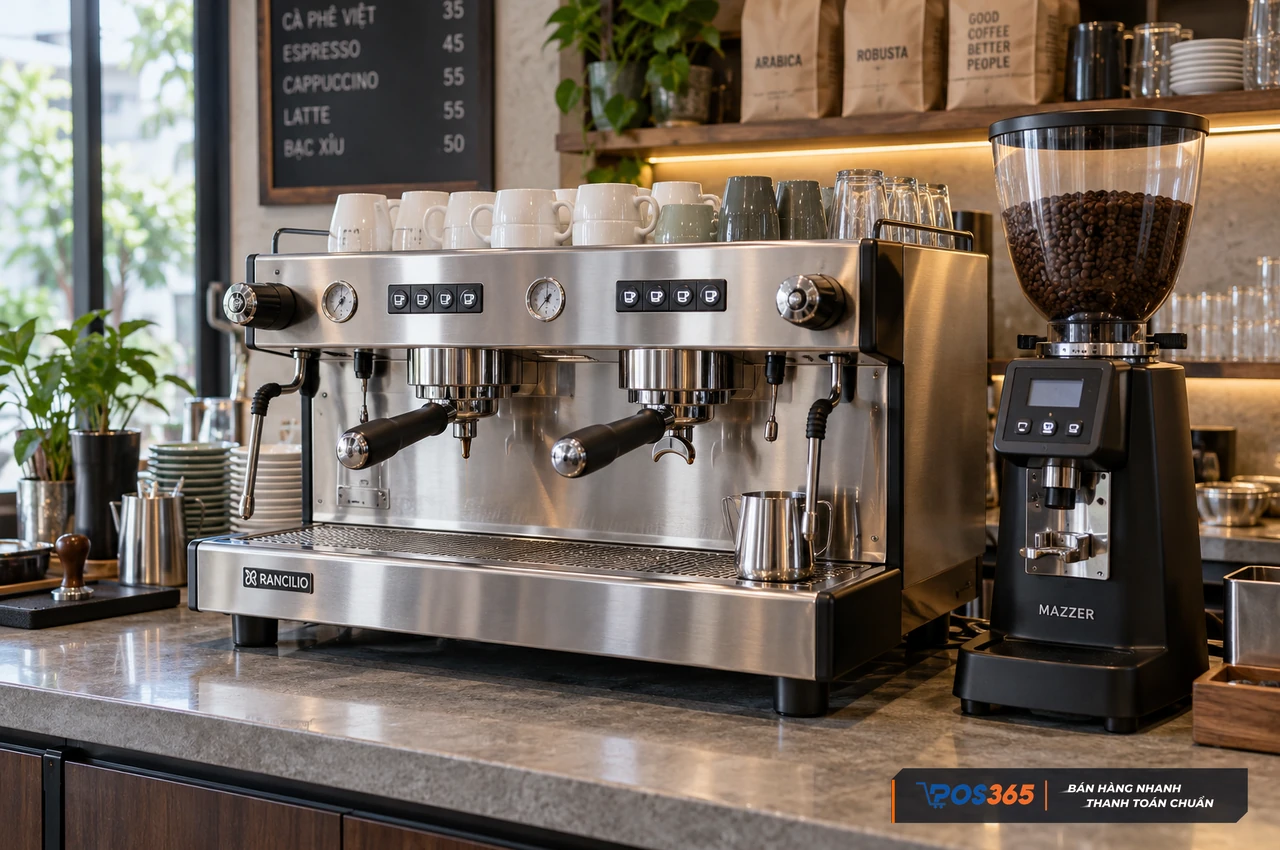 Máy pha Espresso hai group và thiết bị quầy bar