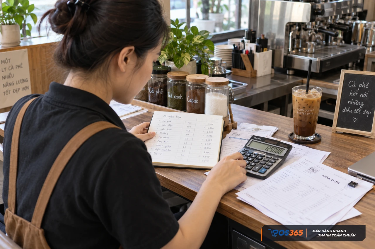 Tính giá vốn đồ uống và quỹ dự phòng quán cafe