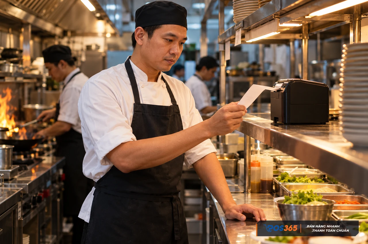 M&aacute;y in order nhiệt tại khu bếp nh&agrave; h&agrave;ng