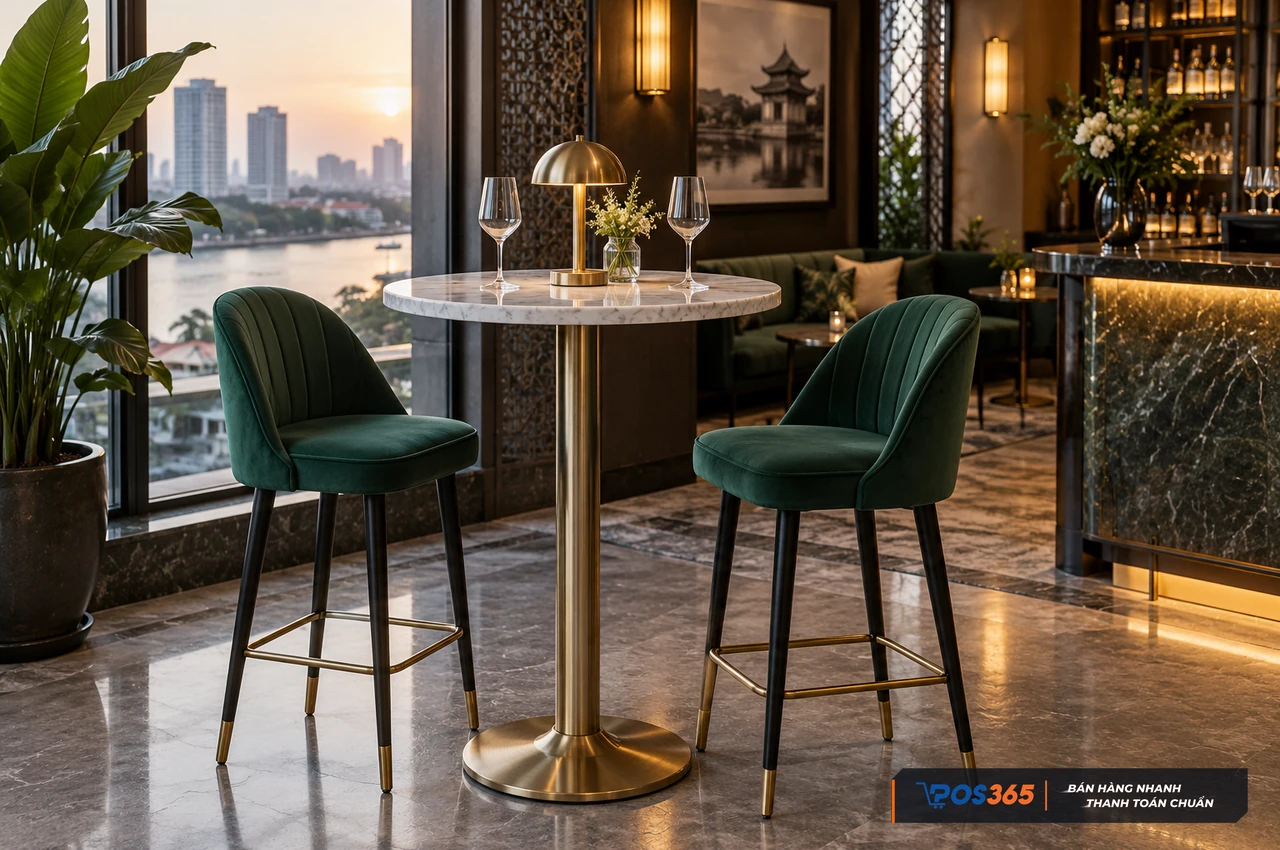 Bàn bar mặt đá marble cho không gian lounge