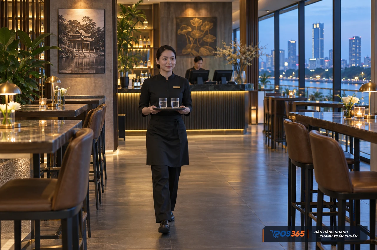 Bố trí lối đi rộng giữa các bàn quán bar