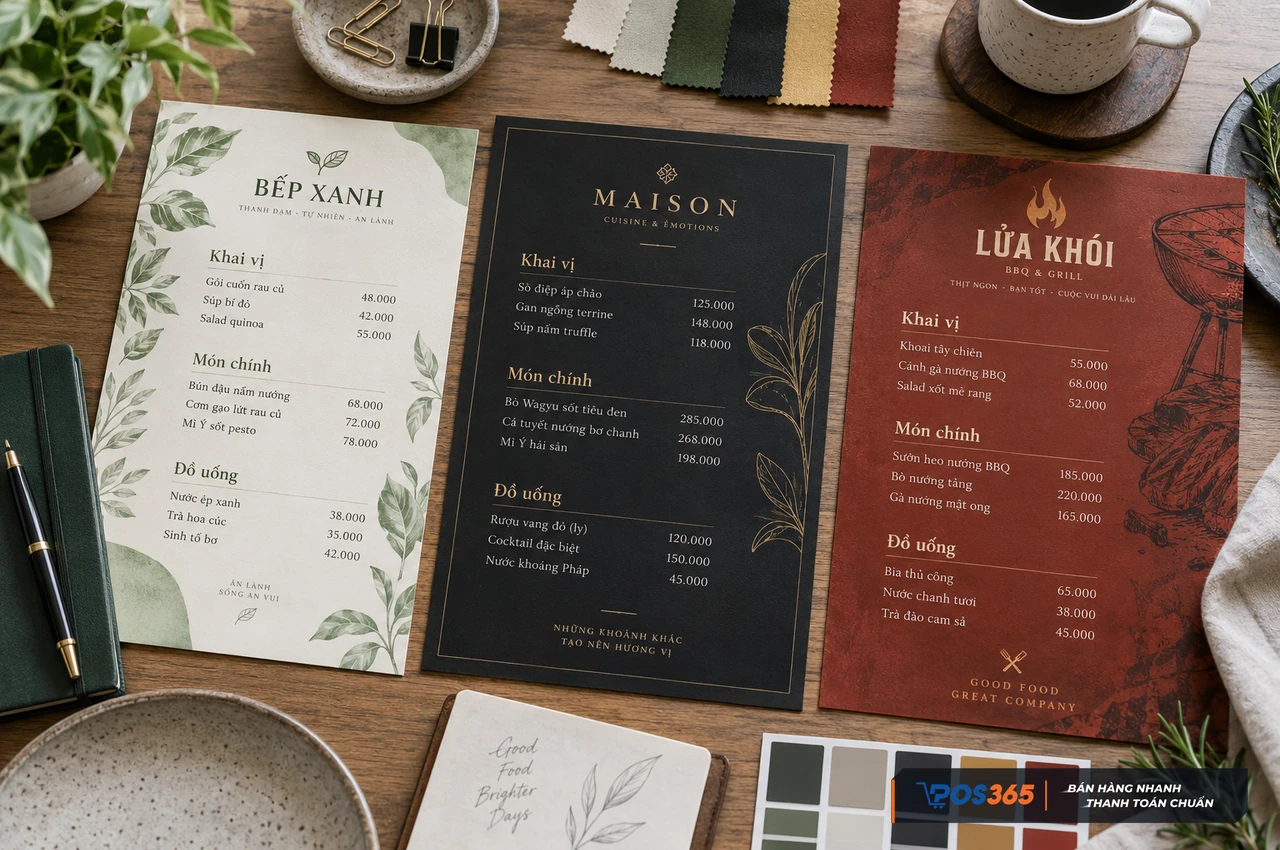 Phối màu và kiểu chữ cho menu nhà hàng