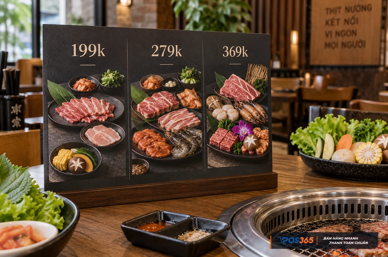 Thiết kế menu buffet với các gói giá rõ ràng
