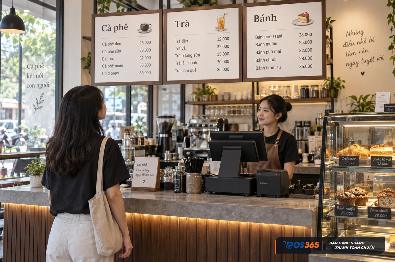 Bảng menu cafe giúp khách chọn món tại quầy