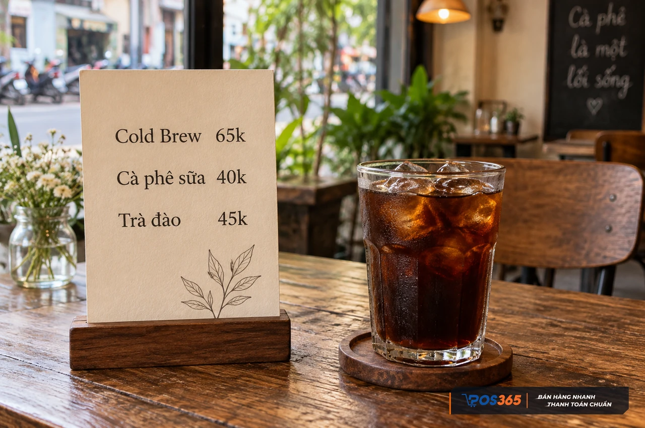 Trình bày giá đồ uống tinh tế trên menu cafe