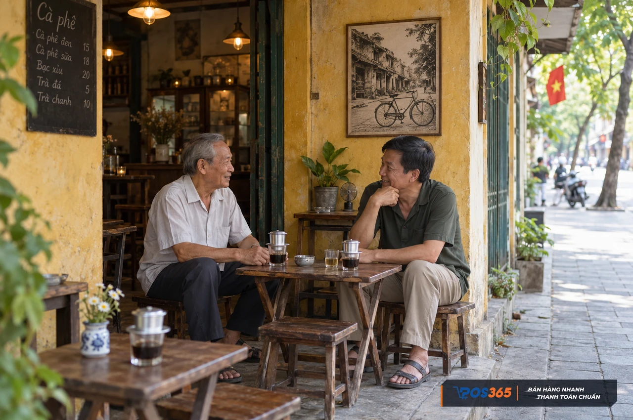 Cafe c&oacute;c phong c&aacute;ch retro với nội thất gọn nhẹ