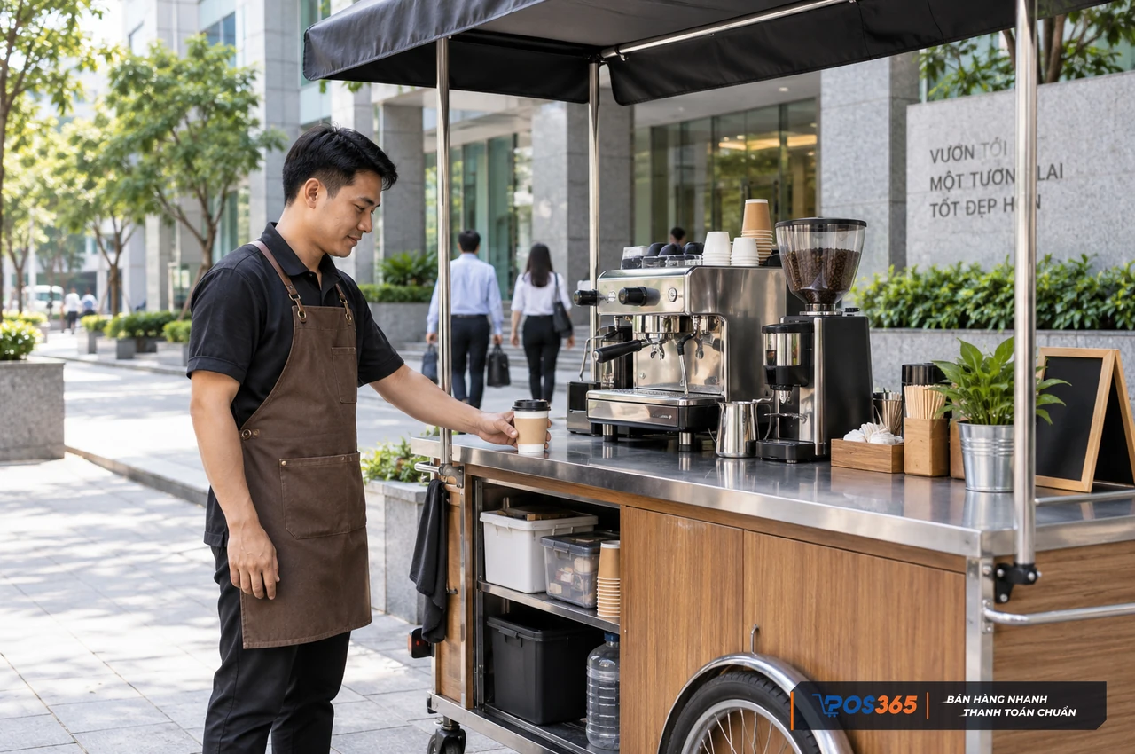 Xe đẩy cafe pha m&aacute;y tối ưu chi ph&iacute; khởi nghiệp