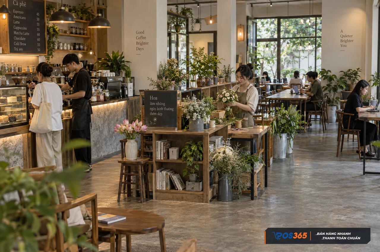 Mặt bằng cafe kết hợp nhiều khu vực chức năng