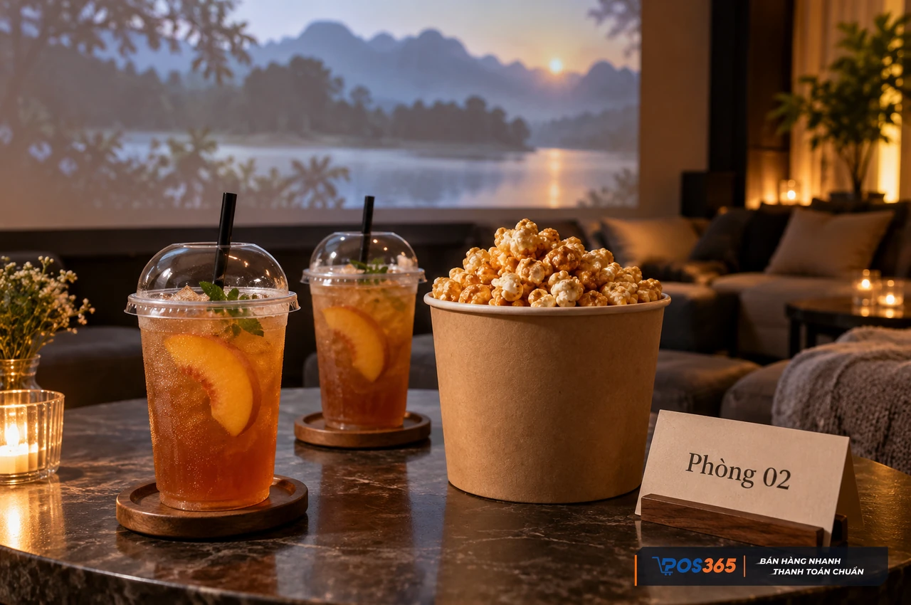 Combo phòng chiếu kết hợp đồ uống và bắp rang