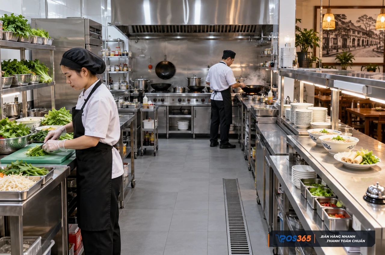 Bố trí luồng sơ chế và ra món riêng trong bếp