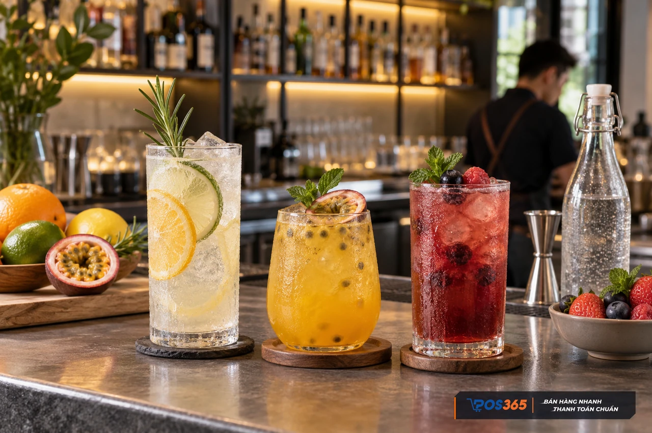 Đa dạng đồ uống mocktail không cồn tại quán bar