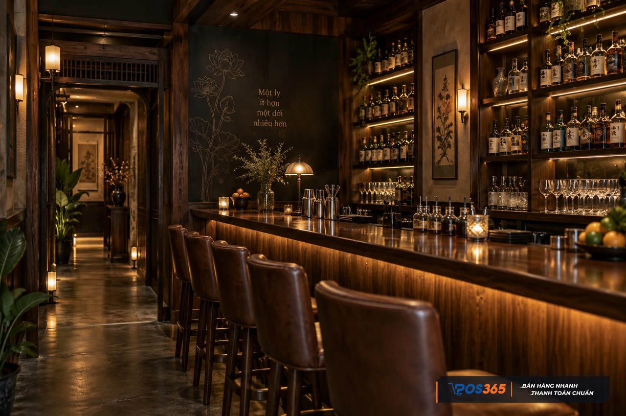 Không gian cocktail bar và speakeasy tinh tế