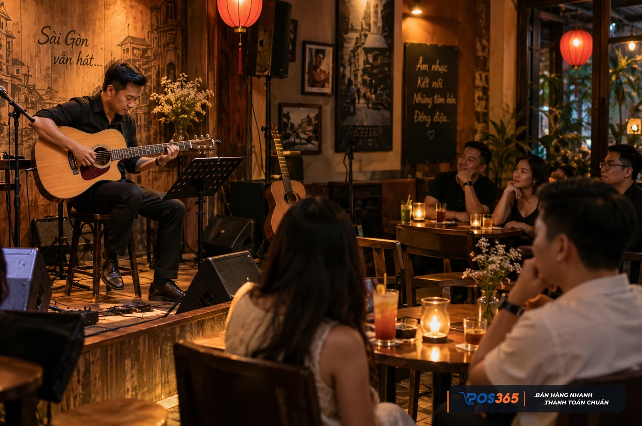 Tổ chức đêm nhạc acoustic thu hút khách quán bar