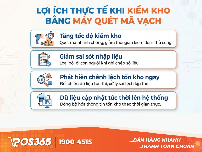 Lợi &iacute;ch thực tế khi kiểm kho bằng m&aacute;y qu&eacute;t m&atilde; vạch