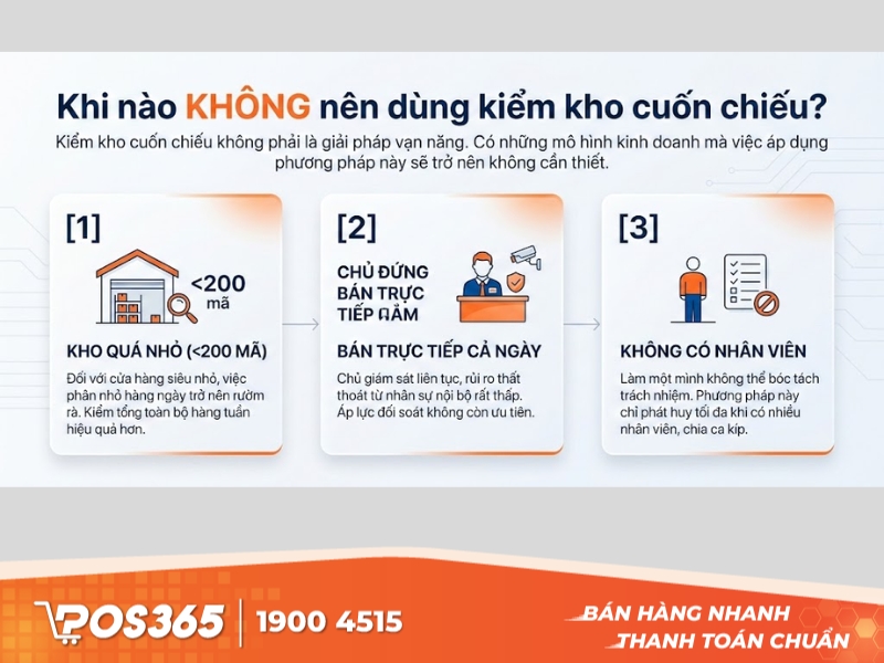 Khi n&agrave;o KH&Ocirc;NG n&ecirc;n d&ugrave;ng kiểm kho cuốn chiếu?