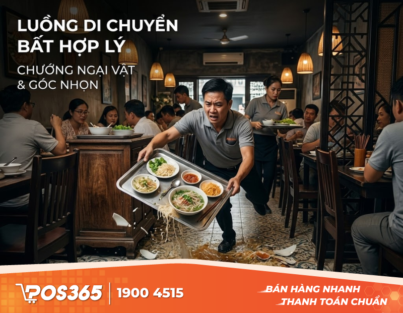 Lỗi phong thủy và luồng di chuyển khiến nhân viên phục vụ hay làm rơi đồ