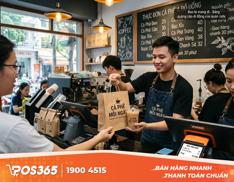 Bao bì mang đi - Bảng quảng cáo di động của quán cafe