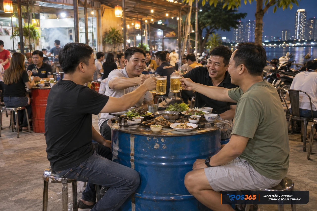 Biến tấu thùng phuy sắt thành bàn nhậu độc bản