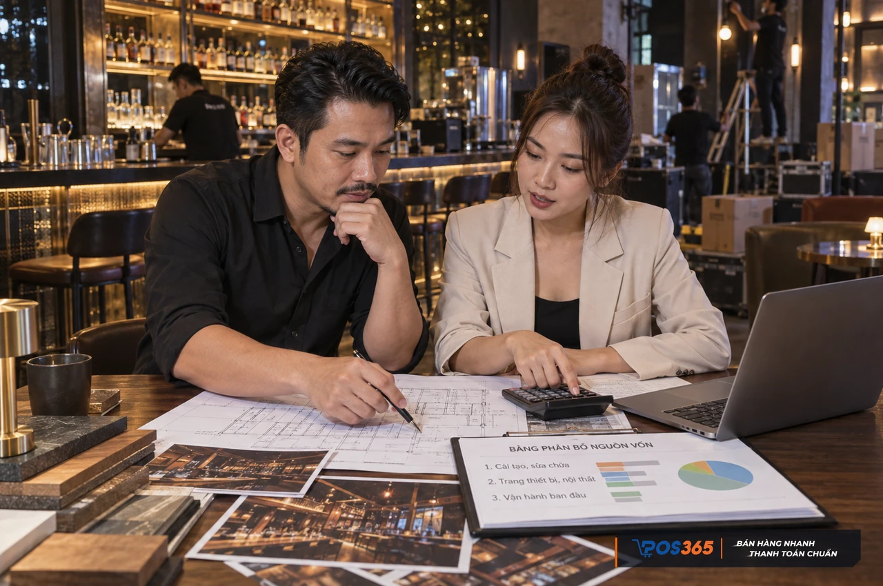 Bảng phân bổ nguồn vốn cho quán bar quy mô vừa