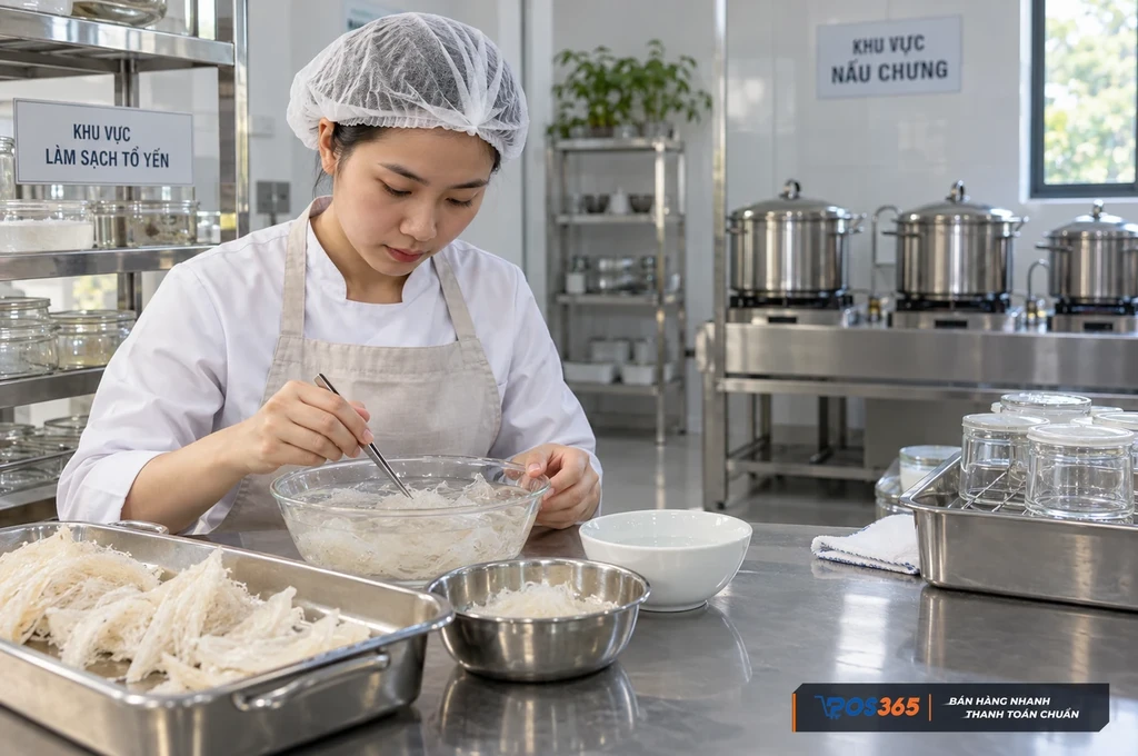 Bố trí khu sơ chế và chưng yến sạch sẽ