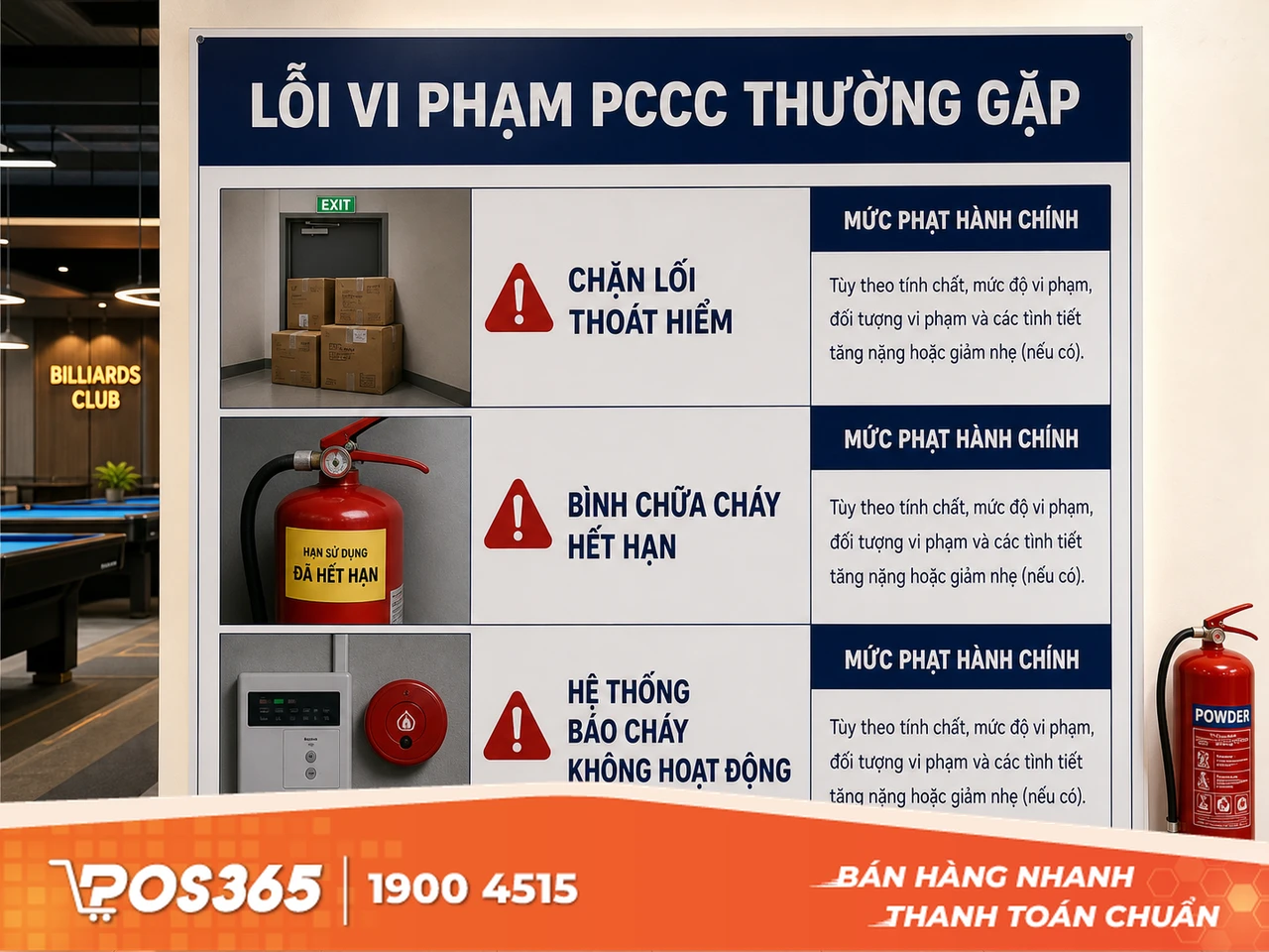 Các lỗi vi phạm PCCC thường gặp ở quán bida và mức xử phạt hành chính