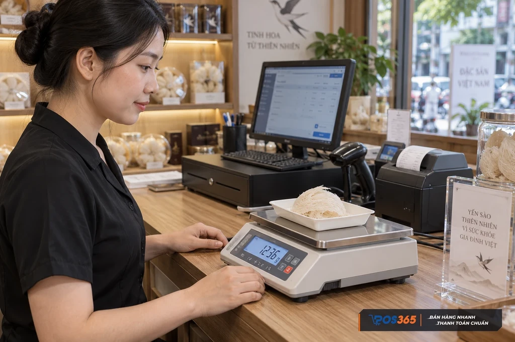 Cân tổ yến chính xác tại quầy bán hàng