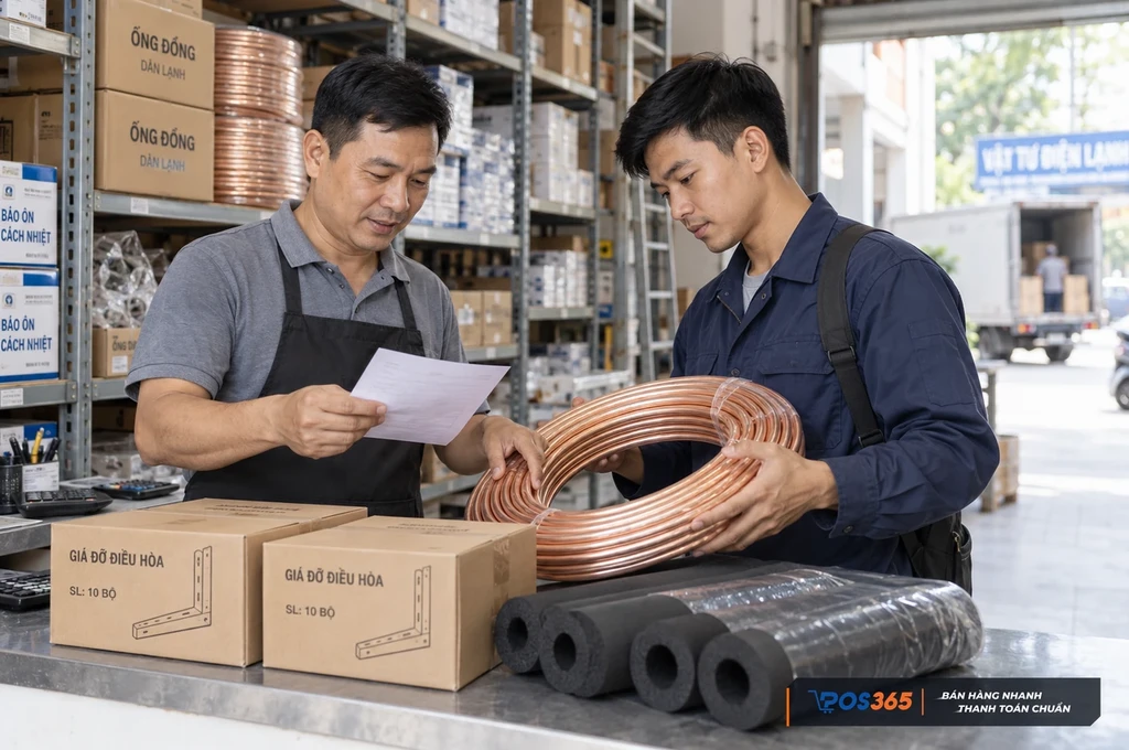 Đối chiếu vật tư trước khi giao cho thợ lắp đặt