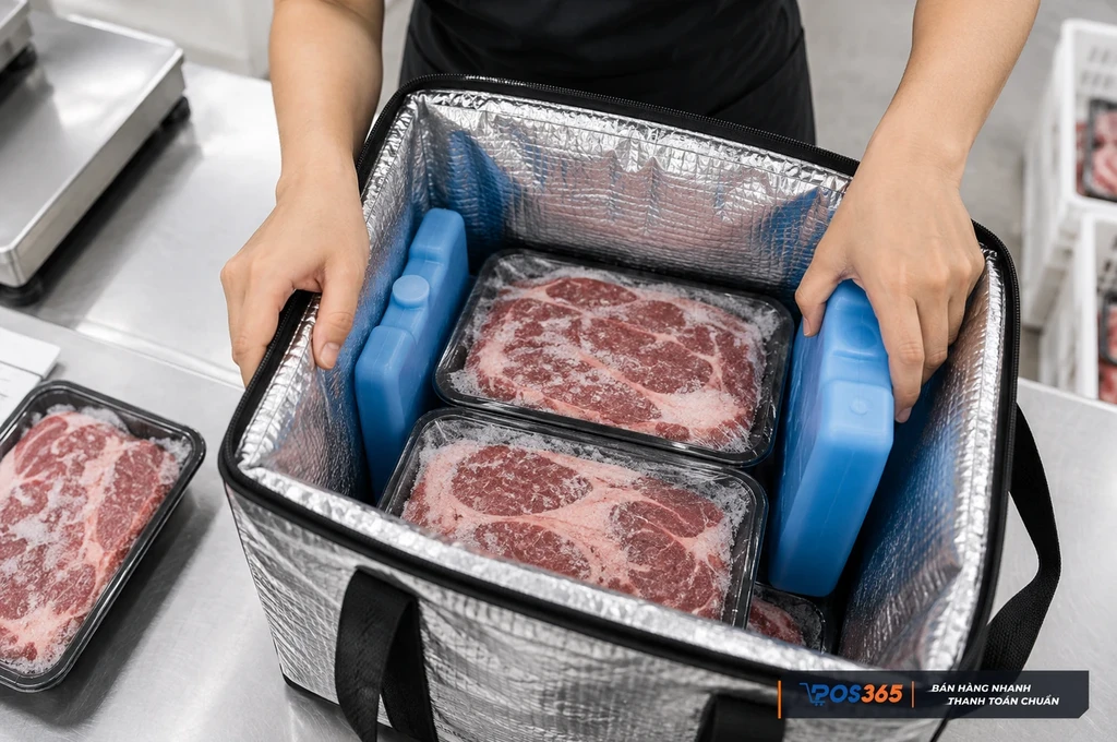 Đóng gói thực phẩm với đá gel và túi giữ nhiệt