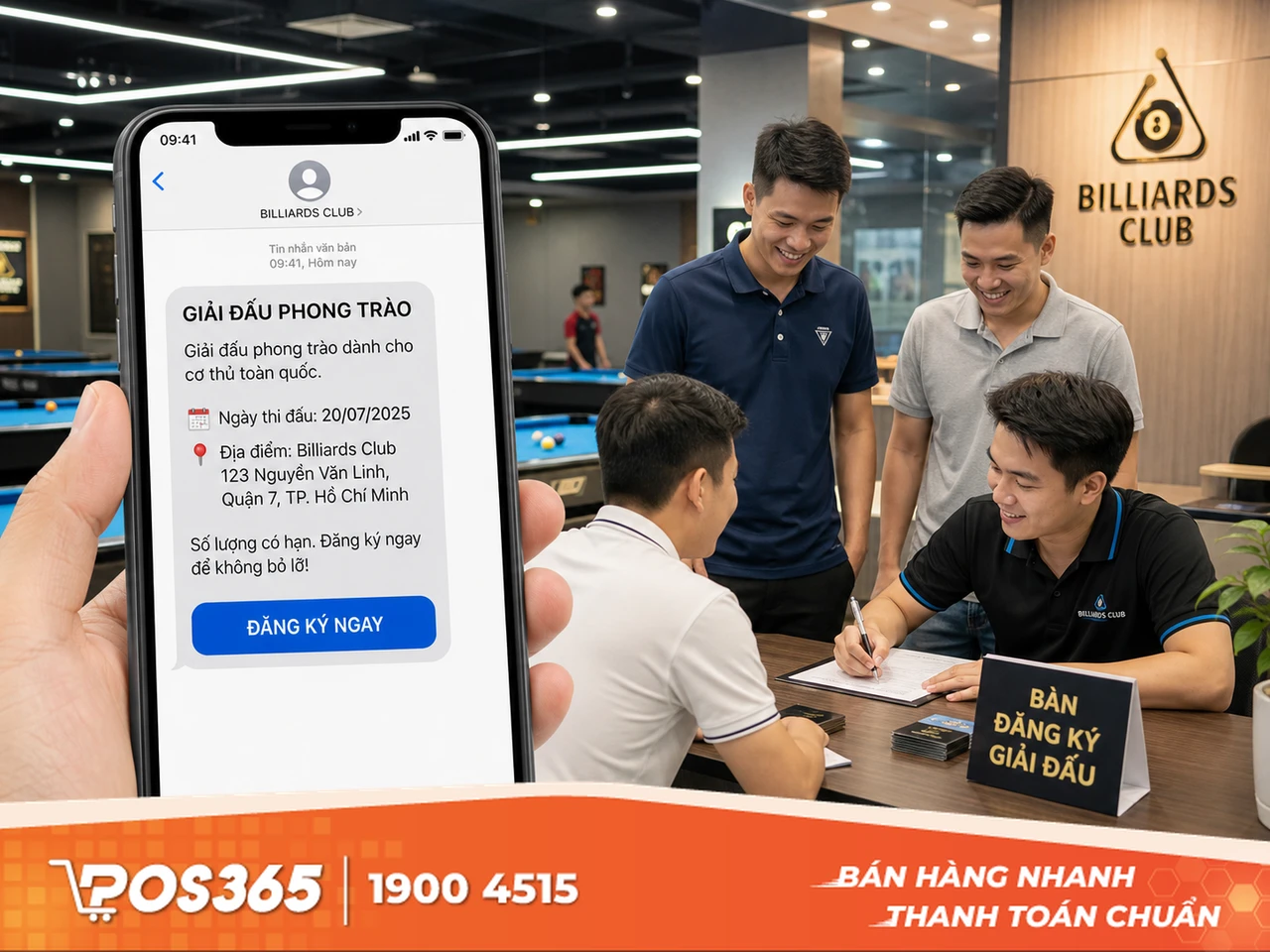 Gửi tin nhắn thông báo giải đấu bida phong trào thu hút người tham gia