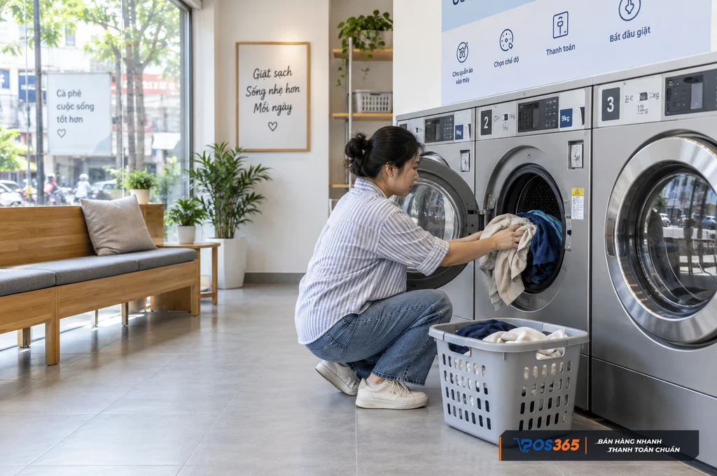 Kh&ocirc;ng gian tiệm giặt sấy tự phục vụ