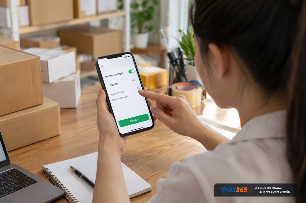 Kích hoạt tính năng Thu tiền hộ và nhập số tiền COD