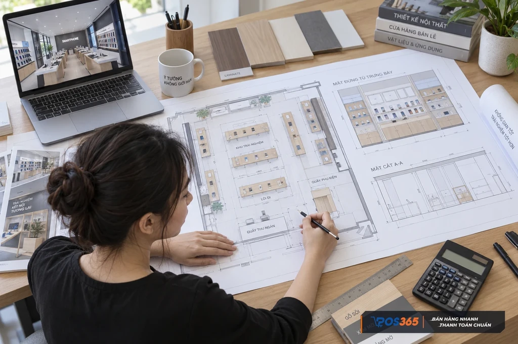 Lập bản vẽ và dự toán thiết kế cửa hàng điện thoại
