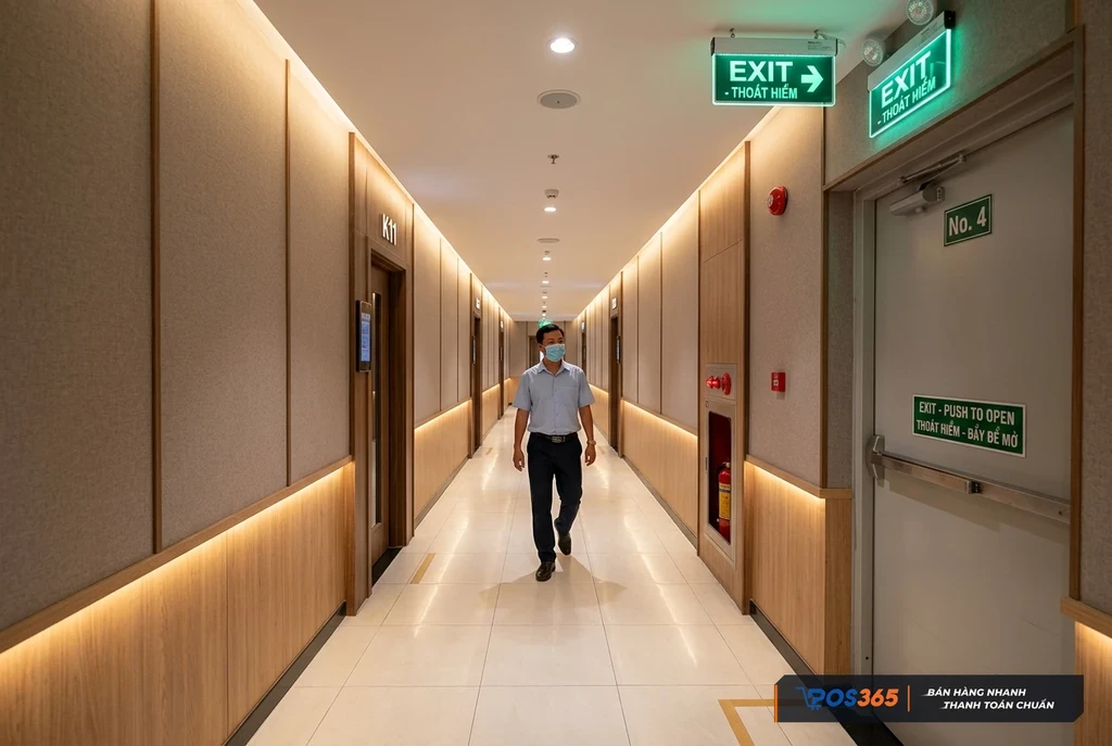 Hành lang thoát hiểm và đèn Exit chỉ dẫn