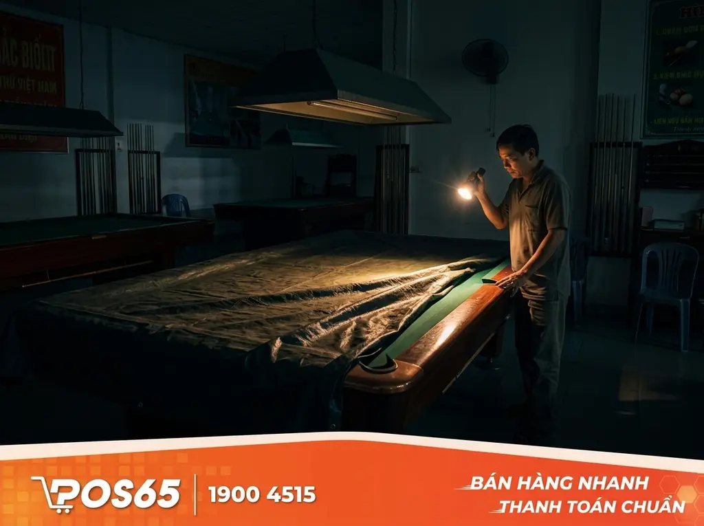 Ngắt nguồn điện và che chắn bảo vệ bàn bida phía dưới