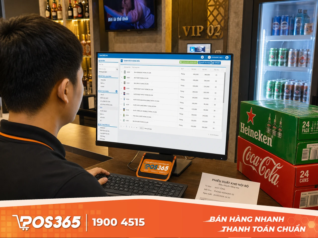 Phân kho tủ mát phòng hát và lập phiếu xuất kho nội bộ