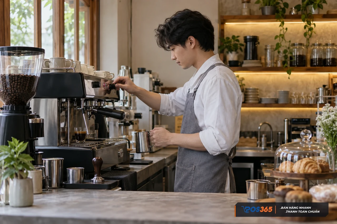 Quầy pha chế cafe tại nhà gọn gàng